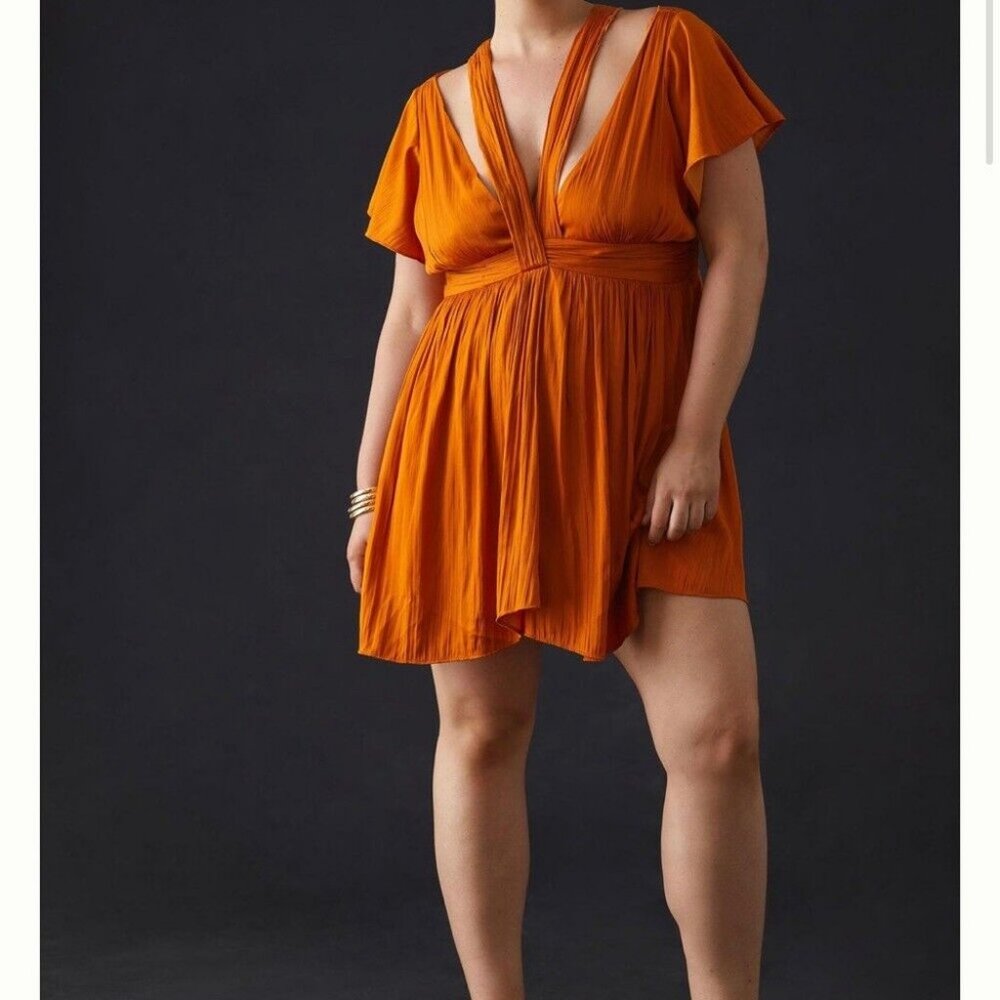 nwt Anthropologie Deep V-Neck Vibrant Mini Dress Cocktail Party size 14